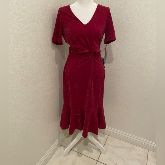 NEW Women's London Times Side Twist Flounce Hem shimmering Sheath Dress Size 16 - Picture 2 of 7